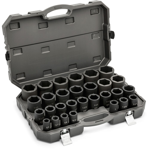 6 Point SAE Socket Set, 29 Pcs, Impact, 3/4" Drive Size, Deep Cam Industrial