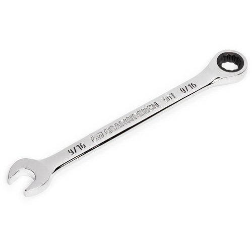 90-Tooth 12 Point Ratcheting Combination Wrench, 12 Point, 9/16", Chrome Finish Cam Industrial