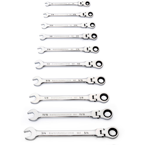 90-Tooth 12 Point SAE Wrench Set, Flex Head/Ratcheting Combination, 10 Pieces, Imperial Cam Industrial