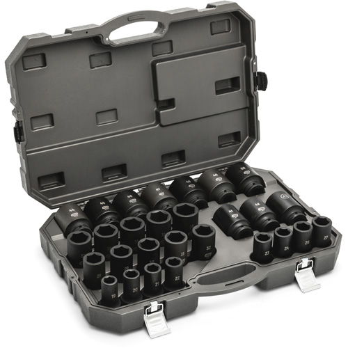 6 Point Metric Socket Set, 28 Pcs, Impact, 3/4" Drive Size, Deep Cam Industrial