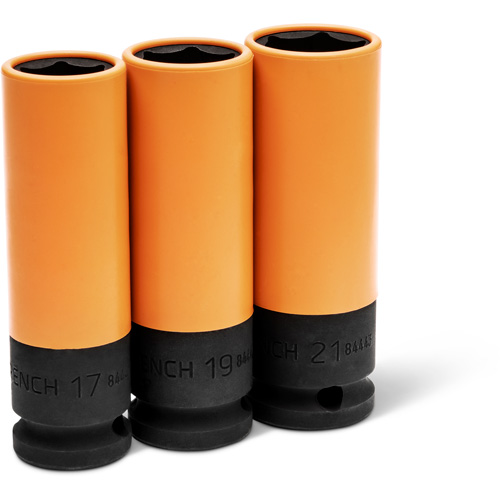 Metric High-Strength Wheel Protector Socket Set, 3 Pcs, Impact, 1/2" Drive Size, Deep Cam Industrial