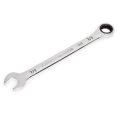 90-Tooth Ratcheting Combination Wrench, 12 Point, 7/8", Chrome Finish Cam Industrial