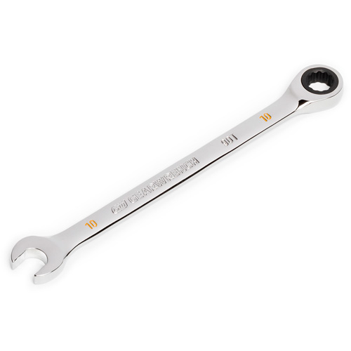 90-Tooth Ratcheting Combination Wrench, 12 Point, 10 mm, Chrome Finish Cam Industrial