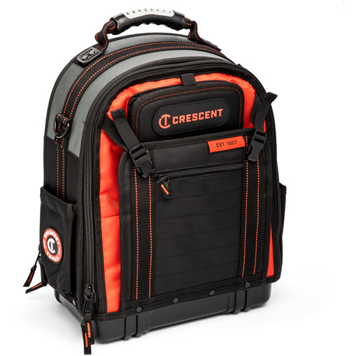 Tradesman Backpack, 18" L x 10" W, Black/Grey/Orange, Polyester Cam Industrial