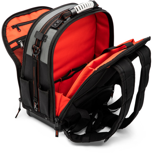 Tradesman Backpack, 18" L x 10" W, Black/Grey/Orange, Polyester Cam Industrial
