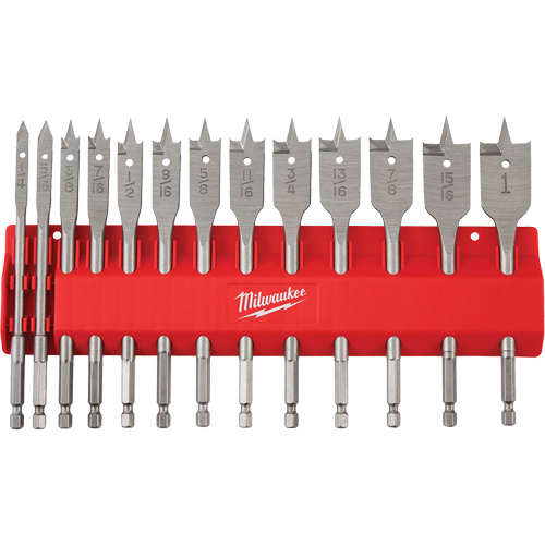 Flat Boring Bit Set, 13 Pieces, High Carbon Steel Cam Industrial