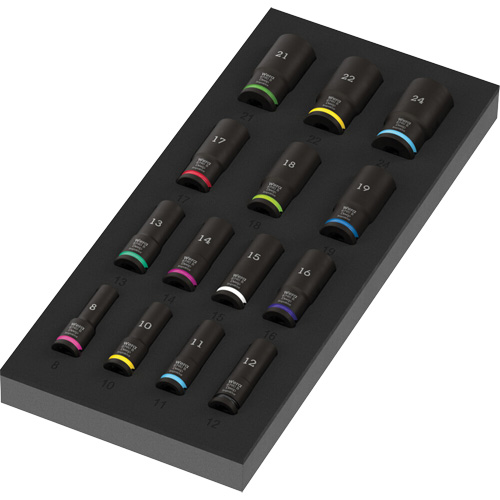 Foam Insert Zyklop B Impaktor Deep Socket Set 1, 15 Pcs, Impact, 3/8" Drive Size, Deep Cam Industrial