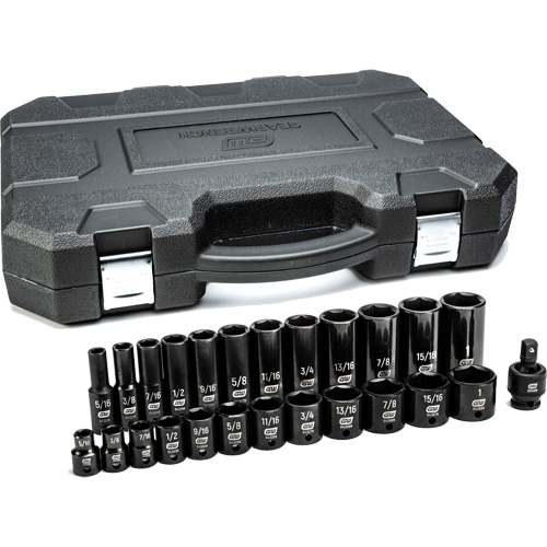 6-Point SAE Socket Set, 25 Pcs, Impact, 3/8" Drive Size, Deep Cam Industrial