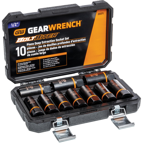 Bolt Biter Extraction Socket Set, 10 Pcs, Impact, 1/2" Drive Size, Deep Cam Industrial