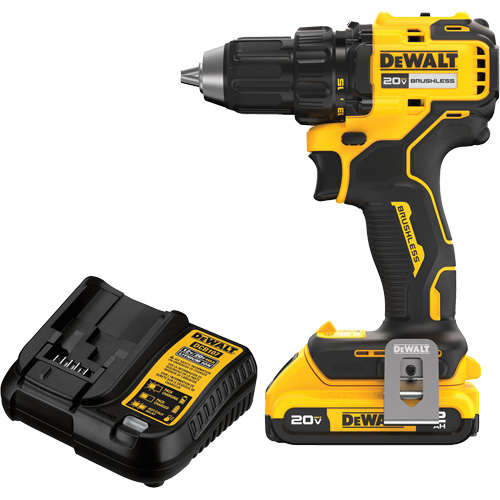 Brushless Cordless Drill/Driver Kit, Lithium-Ion, 20 V, 1/2" Chuck Cam Industrial
