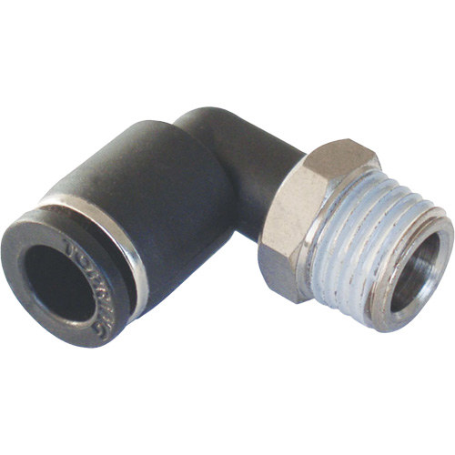 Adaptateur coude m&acirc;le NPT MAXFIT &agrave; raccord instantan&eacute; (push-to-connect), 3/8" x 1/2" dia., Polym&egrave;re PBT Cam Industrial