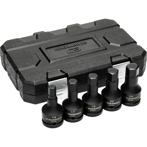 Metric Impact Bit Socket Set with Blow Mold Case, Hex, 3/4" Drive, 5 Pcs Cam Industrial
