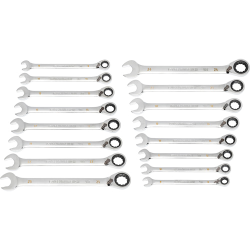 90-Tooth 12-Point Reversible Wrench Set, Ratcheting Box, 16 Pieces, Metric Cam Industrial