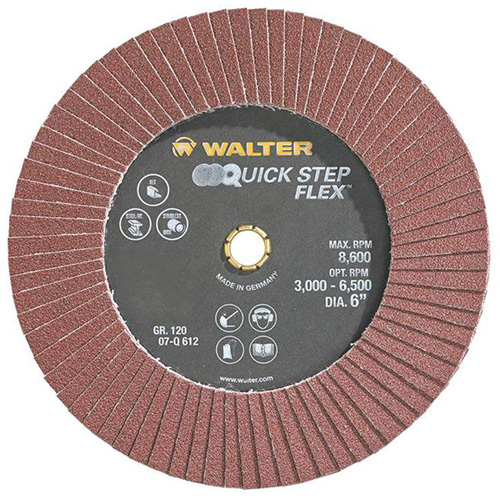 QUICK-STEP FLEX Flap Disc, 6" x Type 29, 120 Grit, Aluminum Oxide Cam Industrial