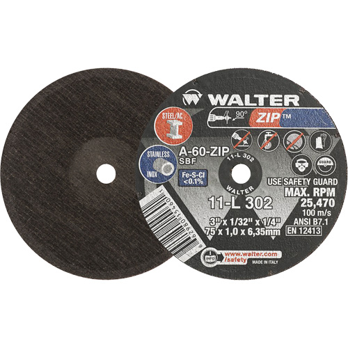 Zip Cut-Off Wheel, 3" x 1/32", 1/4" Arbor, Type 1, Aluminum Oxide, 25470 RPM Cam Industrial