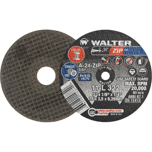 Zip Cut-Off Wheel, 3" x 1/8", 1/4" Arbor, Type 1, Aluminum Oxide, 25470 RPM Cam Industrial