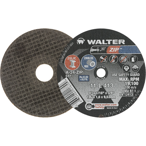 Zip Cut-Off Wheel, 4" x 1/16", 3/8" Arbor, Type 1, Aluminum Oxide, 19100 RPM Cam Industrial