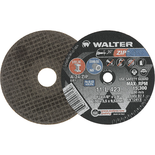 Zip Cut-Off Wheel, 4" x 1/8", 3/8" Arbor, Type 1, Aluminum Oxide, 19100 RPM Cam Industrial