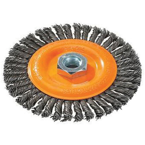 Brosse &agrave; fils nou&eacute;s pour cordons de soudure, Dia. 4", Fils 0,02", Arbre 5/8"-11, Acier Cam Industrial
