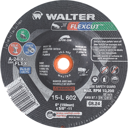 Flexcut Depressed Centre Grinding Wheels, 4-1/2", 100 Grit, Aluminum Oxide, 5/8"-11, 13300 RPM, Type 29 Cam Industrial