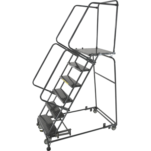 Weight Actuated Lockstep Rolling Ladders, 6 Steps, 24" Step Width, 60" Platform Height, Steel Cam Industrial