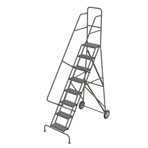 Steel Rolling Ladder, 8 Steps, 16" Step Width, 80" Platform Height, Steel Cam Industrial