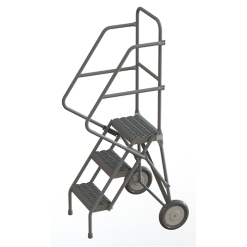 Rolling Ladder, 3 Steps, Serrated, 30" High Cam Industrial