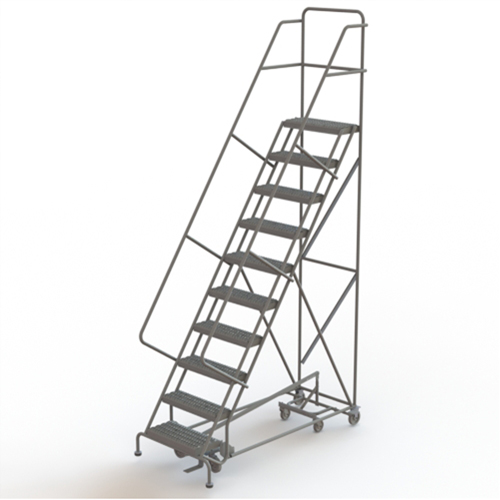 All Directional Rolling Ladder, 10 Steps, 24" Step Width, 100" Platform Height, Steel Cam Industrial