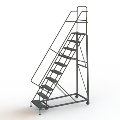Heavy Duty Rolling Ladder, 10 Steps, 24" Step Width, 100" Platform Height, Steel Cam Industrial