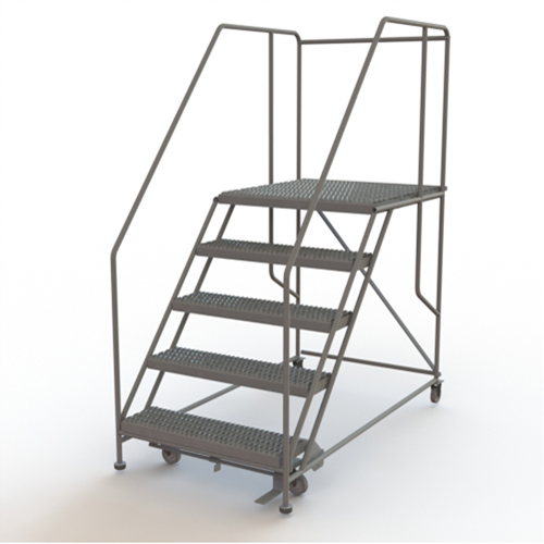 Mobile Work Platform, Steel, 5 Steps, 50" H, 36" D, 36" Step, Serrated Cam Industrial