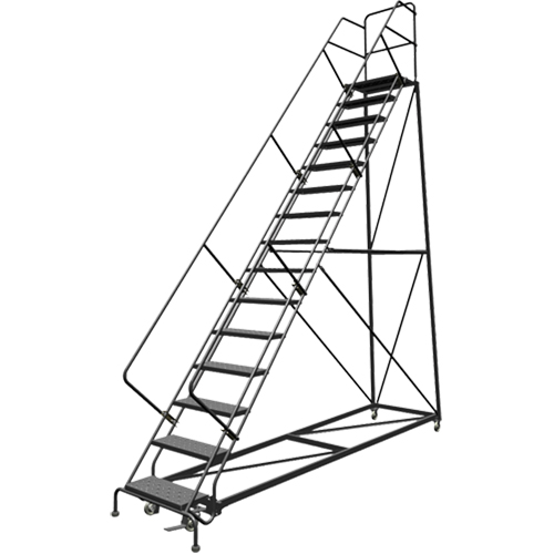 Safety Slope Rolling Ladder, 15 Steps, Perforated, 50° Incline, 150" High Cam Industrial