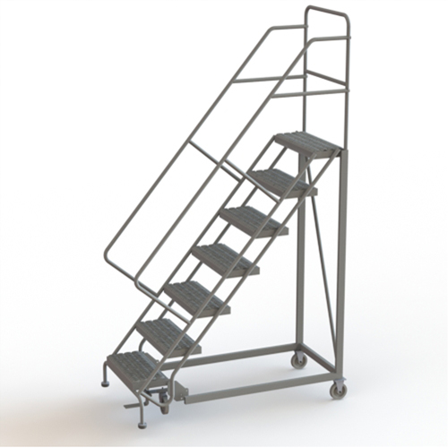 Safety Slope Rolling Ladder, 7 Steps, Serrated, 50° Incline, 70" High Cam Industrial
