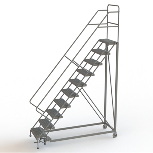 Safety Slope Rolling Ladder, 10 Steps, Serrated, 50° Incline, 100" High Cam Industrial