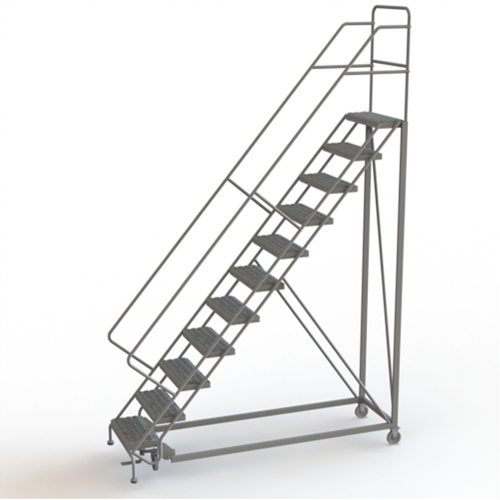 Safety Slope Rolling Ladder, 11 Steps, Serrated, 50° Incline, 110" High Cam Industrial