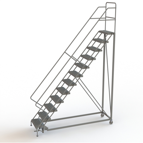Safety Slope Rolling Ladder, 12 Steps, Serrated, 50° Incline, 120" High Cam Industrial