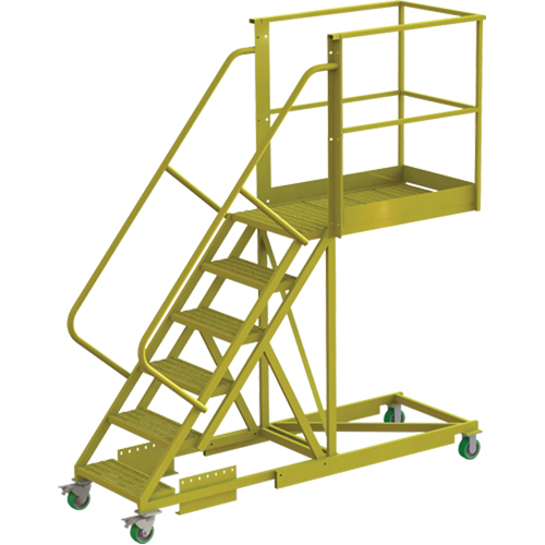 Cantilever Rolling Ladder, Supported, 6 Steps, 40" Platform Depth, 60" Platform Height Cam Industrial