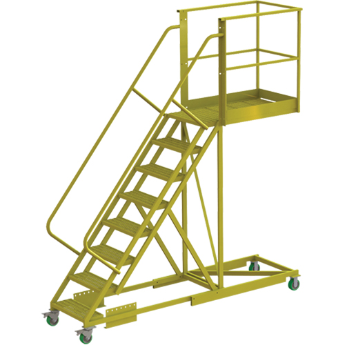 Cantilever Rolling Ladder, Supported, 8 Steps, 40" Platform Depth, 80" Platform Height Cam Industrial