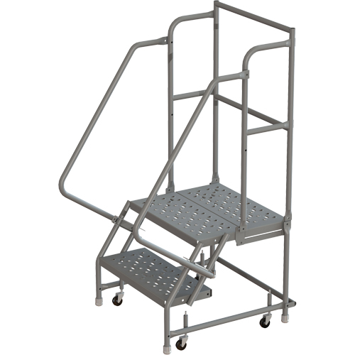 Deep Top Step Rolling Ladder, 2 Steps, 24" Step Width, 20" Platform Height, Steel Cam Industrial
