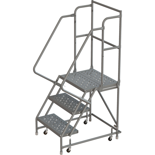 Escabeaux roulants &agrave; dessus profond, 3 marches, Largeur de la marche 16", Hauteur de la plateforme 30", Acier Cam Industrial