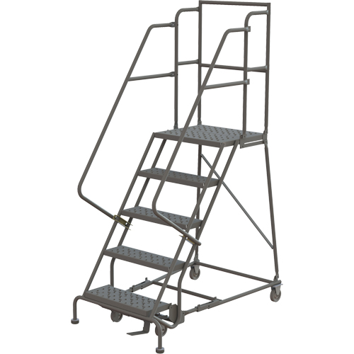 Escabeaux roulants &agrave; dessus profond, 5 marches, Largeur de la marche 16", Hauteur de la plateforme 50", Acier Cam Industrial