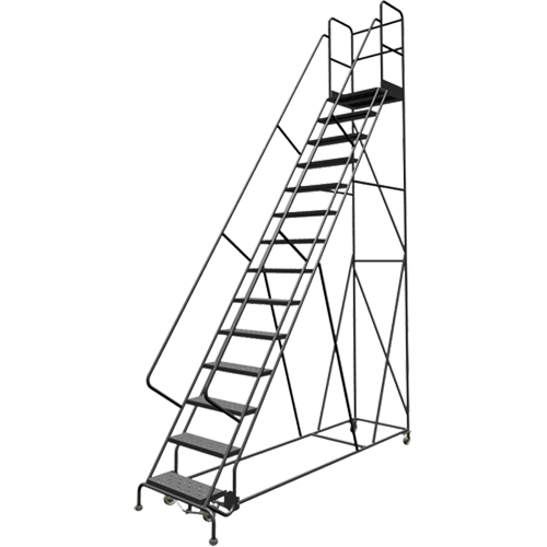 Escabeaux roulants &agrave; dessus profond, 14 marches, Largeur de la marche 24", Hauteur de la plateforme 140", Acier Cam Industrial
