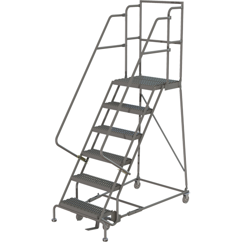 Deep Top Step Rolling Ladder, 6 Steps, 16" Step Width, 60" Platform Height, Steel Cam Industrial