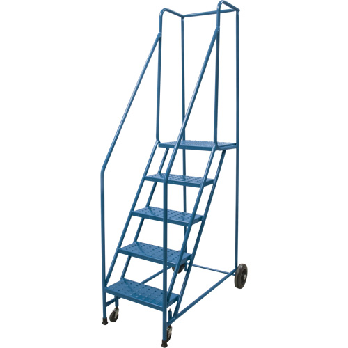 Rolling Step Ladder, 5 Steps, 18" Step Width, 46" Platform Height, Steel Cam Industrial