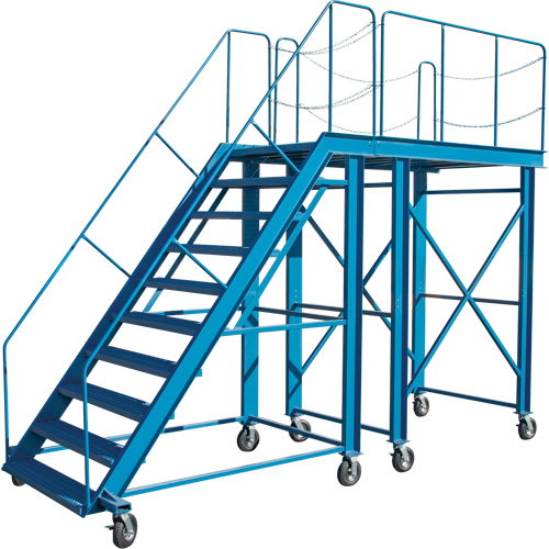 Snow Ladder, Steel, 10 Steps, 99" H, 85-1/2" D, 48" Step, Serrated Cam Industrial