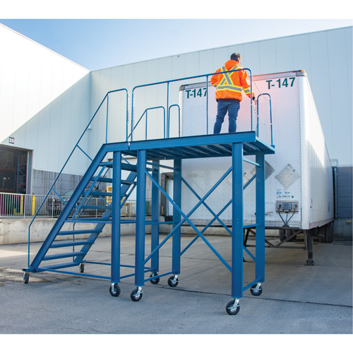 Snow Ladder, Steel, 10 Steps, 99" H, 85-1/2" D, 48" Step, Serrated Cam Industrial