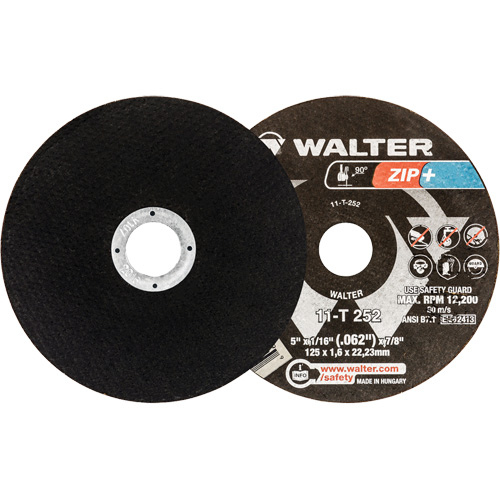 Zip+ Right Angle Grinder Reinforced Cut-Off Wheels, 5" x 1/16", 7/8" Arbor, Type 1, Zirconia Alumina, 12200 RPM Cam Industrial