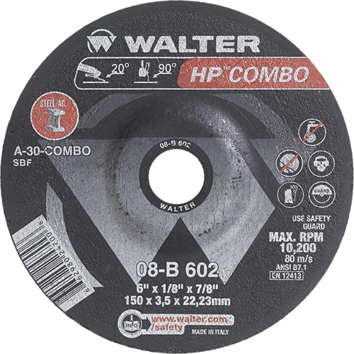 HP Combo Depressed Center Combination Wheel, 6" x 1/8", 7/8" Arbor, Type 27 Cam Industrial