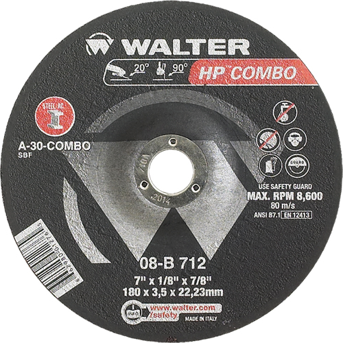 HP Combo Depressed Center Combination Wheel, 7" x 1/8", 7/8" Arbor, Type 27 Cam Industrial