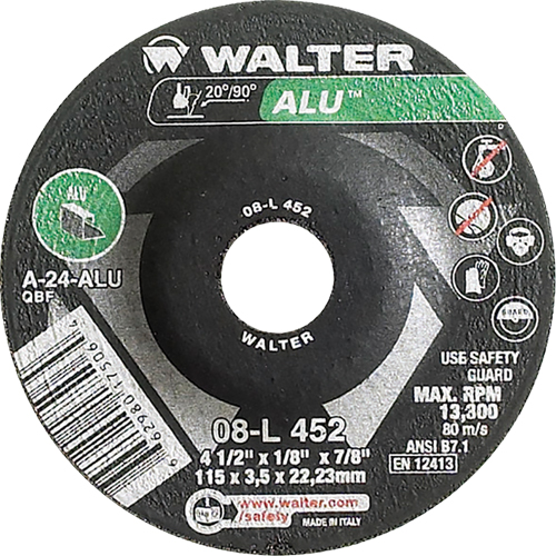 Depressed Centre Grinding Wheels - Aluminium Type 27, 4-1/2" x 1/8", 7/8" Arbor, Type 27 Cam Industrial