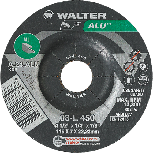 Aluminium Depressed Centre Grinding Wheels, 4-1/2" x 1/4", 7/8" Arbor, Type 27 Cam Industrial